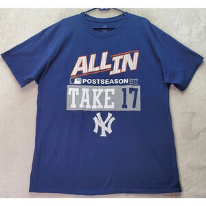 New York Yankees Hanes T Shirt Baseball Unisex XL Navy All In Postseason Take 17
